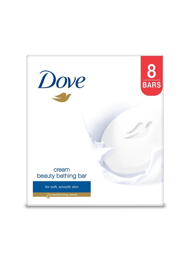 Dove Cream Beauty Bathing Bar With ¼ Moisturizing Cream To Give You Softer, Smoother Skin, 100 g (Pack of 8) - Image 1